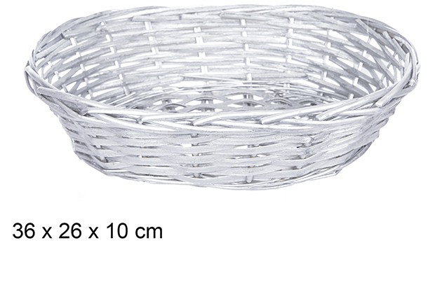 Cestino Natale in vimini ovale argento 36x26 cm 