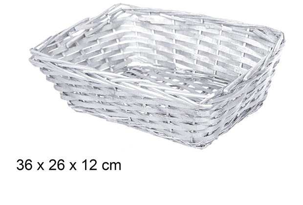 Cesta mimbre rectangular Navidad plata 36x26 cm
