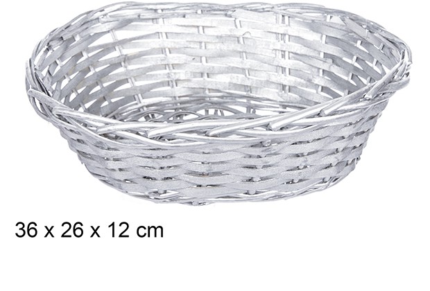 Silver Christmas oval wicker basket 36x26 cm  