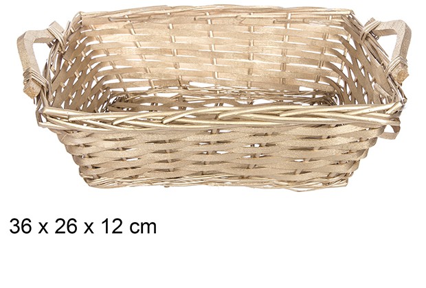 Cesta mimbre rectangular Navidad con asas oro 36x26 cm
