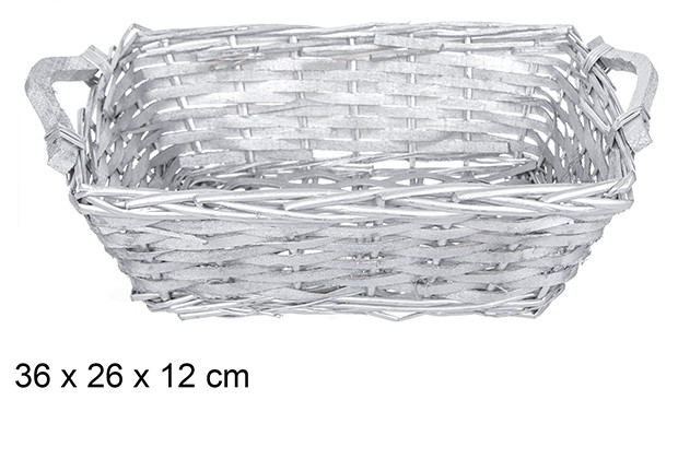 Cesta mimbre rectangular Navidad con asas plata 36x26 cm