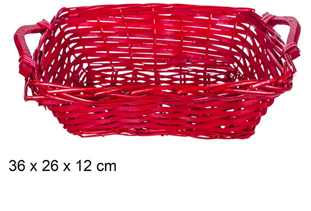 Cesta mimbre rectangular Navidad con asas roja 36x26 cm