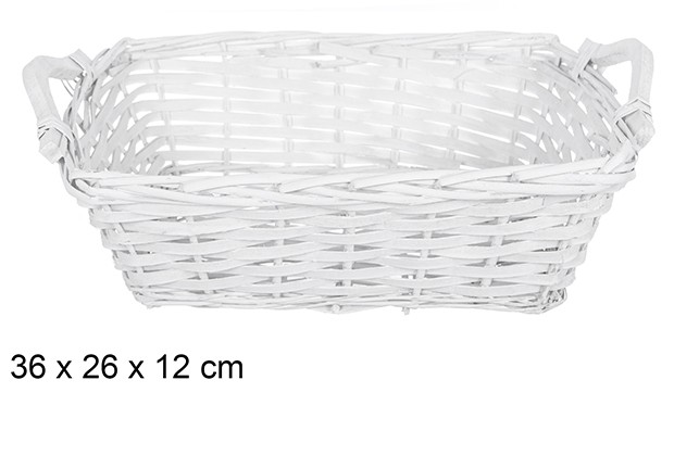 Panier de Noël rectangulaire en osier avec anses blanc 36x26 cm