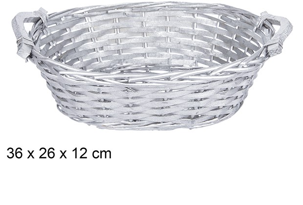 Christmas oval wicker basket with silver handles 36x26 cm