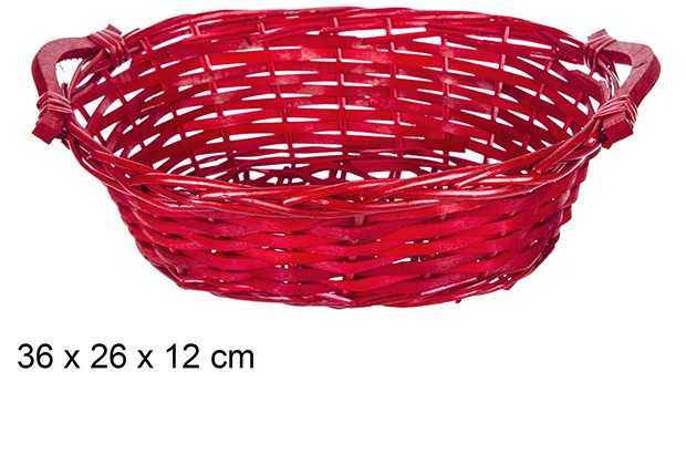 Cesta mimbre ovalada Navidad con asas roja 36x26 cm
