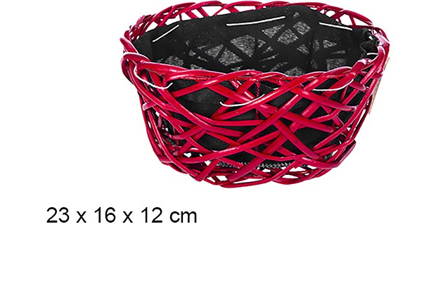 Cesto natalizio ovale in vimini con tessuto foderato rosso 23x16 cm