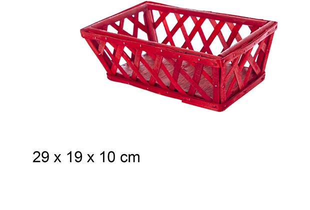 Cesto de Natal retangular vermelho em madeira 29x19 cm