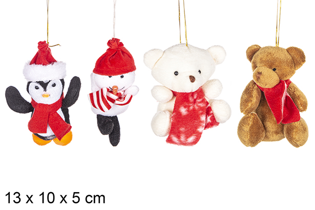 Plush penguin/dog/snowman assorted 13 cm