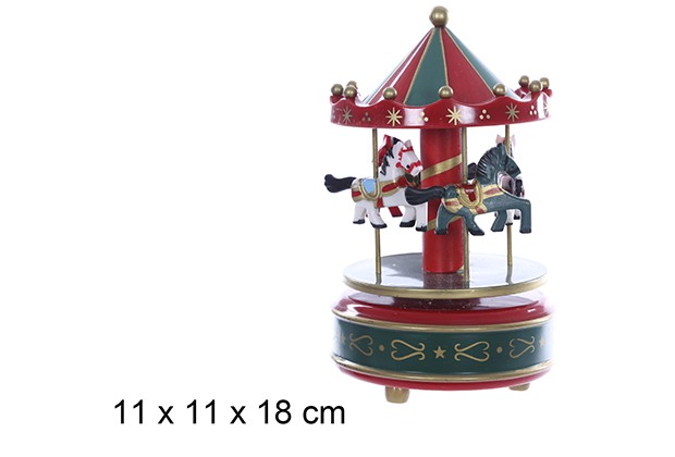 Carrousel musical rouge/vert 11x18 cm