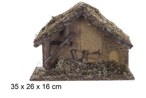 Empty cabin with straw Christmas 35x26 cm