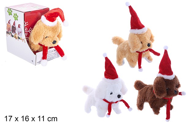 Cane di peluche con sciarpa rossa cammina e abbaia con le batterie assortiti 17x16 cm