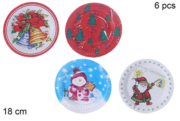 [109657] Pack 6 piatti usa e getta con decorazioni natalizie assortiti espositore 18 cm