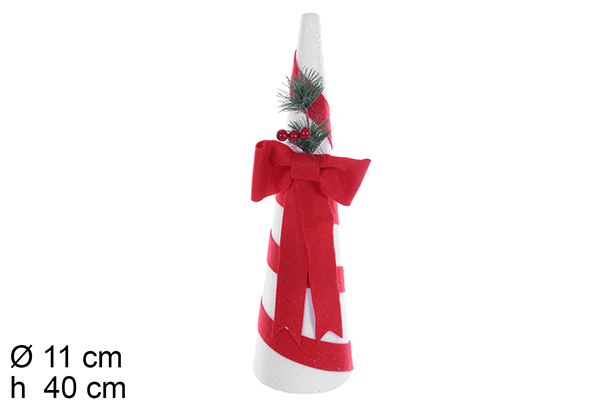 Albero conico in polistirolo con nastro e fiocco rosso 40 cm