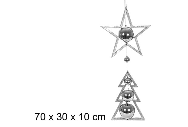 PVC star/tree pendant with silver balls 70x30 cm