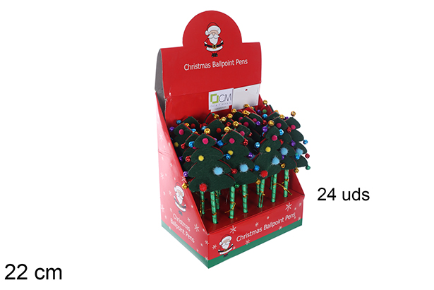 Bolígrafo con árbol fieltro Navidad y cascabeles 22 cm