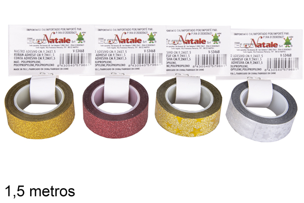 Cinta adhesiva plata/oro/rojo surtida en expositor