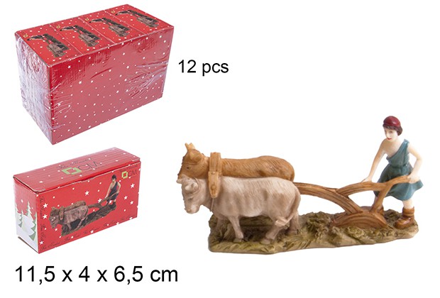 Pastor resina labrador con buey 14 cm