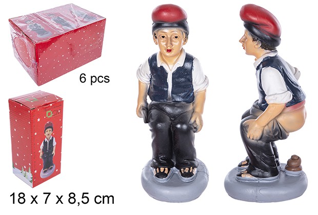 [109902] Pastor resina con chaleco cagando 18 cm