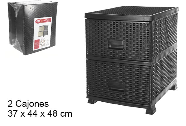 Cajonera plástico ratan negra 2 cajones