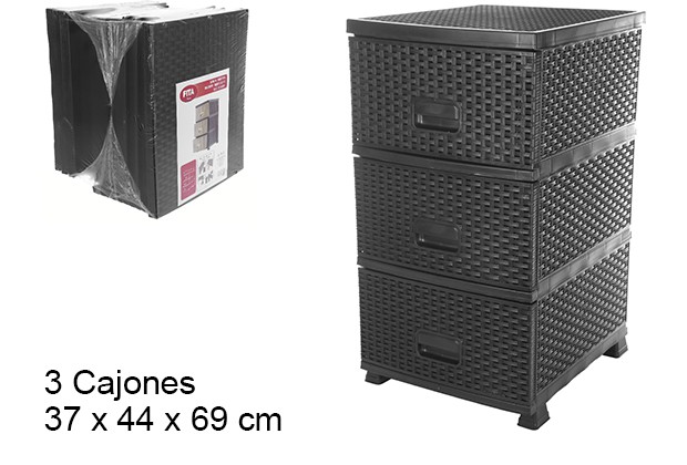 Commode en rotin noir 3 tiroirs