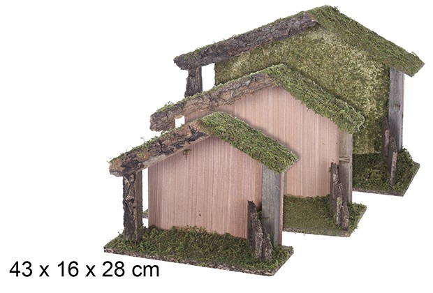 Pack 3 wooden hut 43x16 cm  