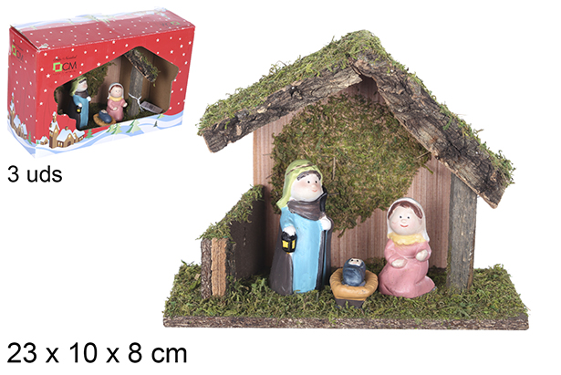 Nacimiento 3 piezas pesebre madera 23x10 cm