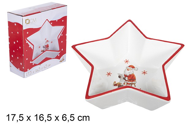 Plateau en céramique forme étoile de Noël 17,5x16,5 cm