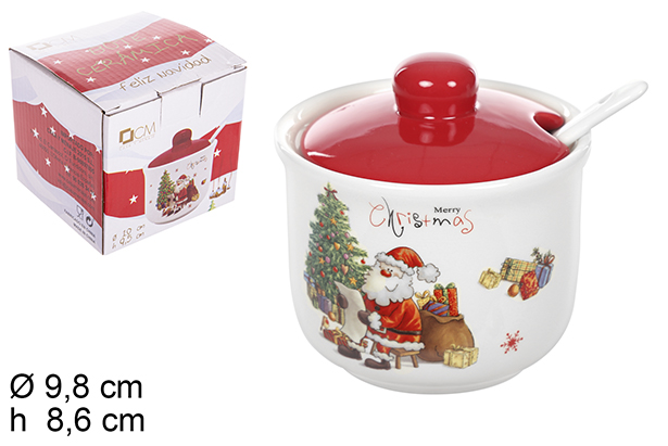 Frasco de cerâmica com colher de Natal