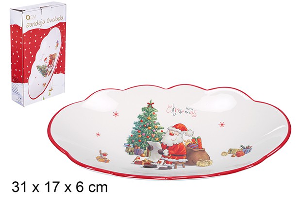 Bandeja ovalada cerámica Navidad decorada Papa Noel 31x17 cm