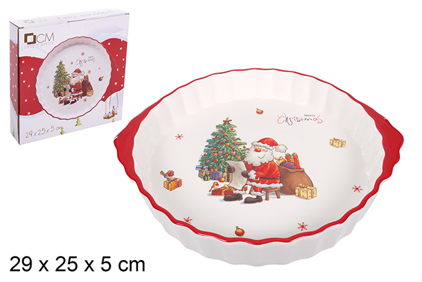 Bandeja redonda cerámica Navidad decorada Papa Noel 29x25 cm