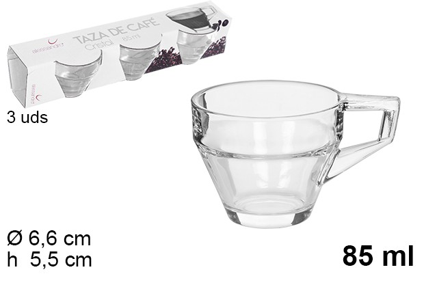 Pack 3 chávenas de café em vidro com pega 85 ml