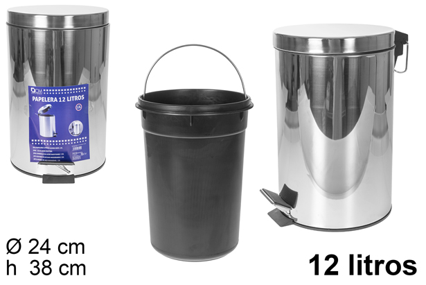 Papelera con pedal acero inoxidable 12 litros