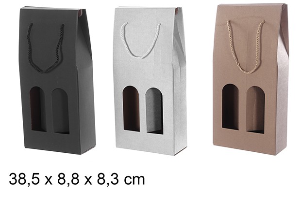 Confezione regalo con 2 bottiglie di vino colori assortiti 38,5x8,8 cm