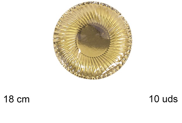Pack 10 platos papel Navidad oro 18 cm