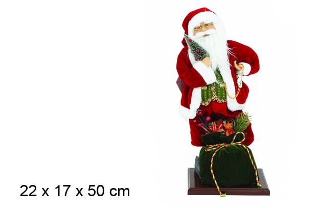 Socle en bois Père Noël avec sac 22x17 cm