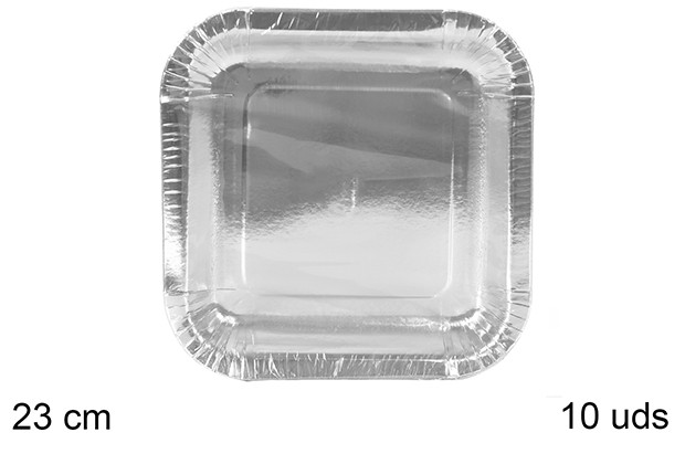 Pack 10 platos papel plata cuadrados Navidad 23 cm
