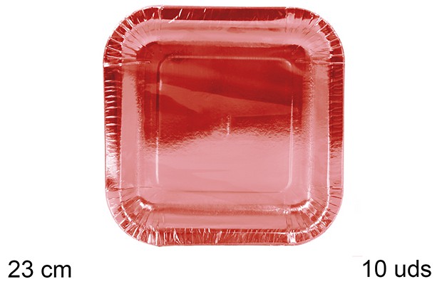 Pack 10 platos papel rojos cuadrados Navidad 23 cm