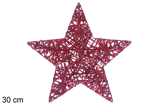Figura estrela entrançada com glitter vermelho 30 cm