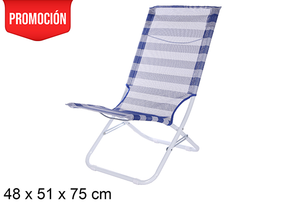 Sedia da spiaggia in metallo bianco Fibreline strisce blu/bianche