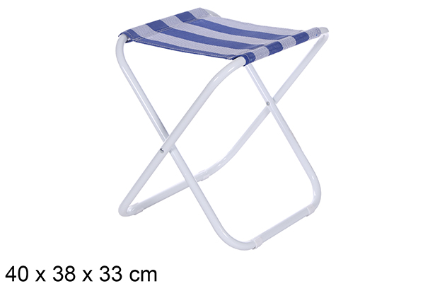[108417] Taburete playa metal blanco Fibreline rayas azul/blanco