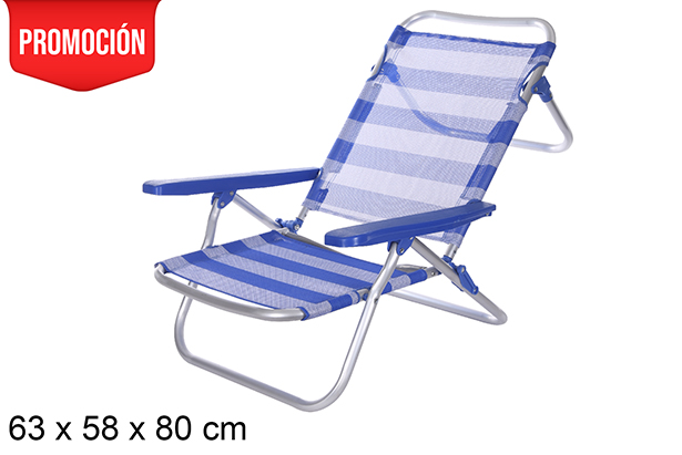 [108420] Cadeira de praia Fibreline em alumínio listrado azul/branco com alça