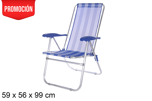 [108426] Chaise de plage en aluminium Fibreline à rayures bleues/blanches