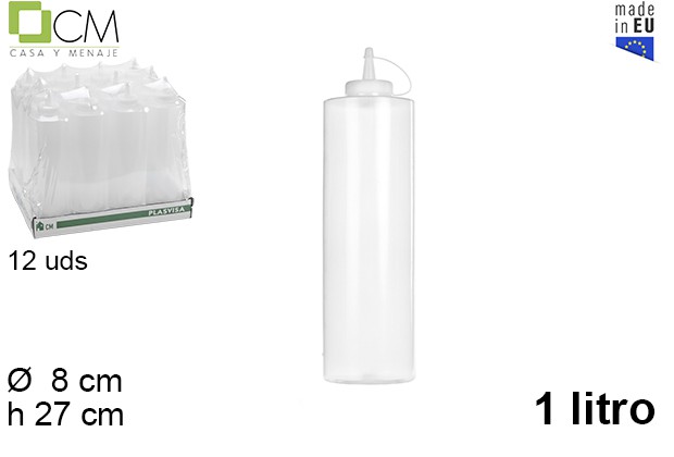 Bouteille de sauce en plastique transparent avec couvercle 1 l.