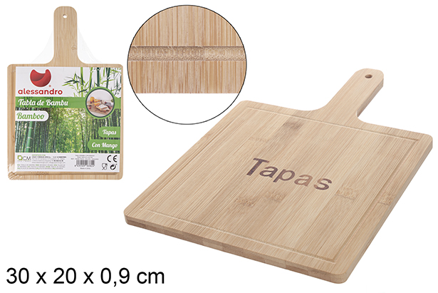 Tabla bambú con mango para Tapa 30x20 cm