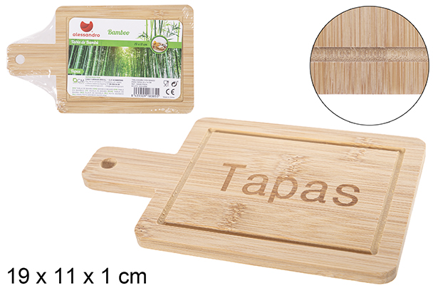 Tabla bambú con mango para Tapa 19x11 cm