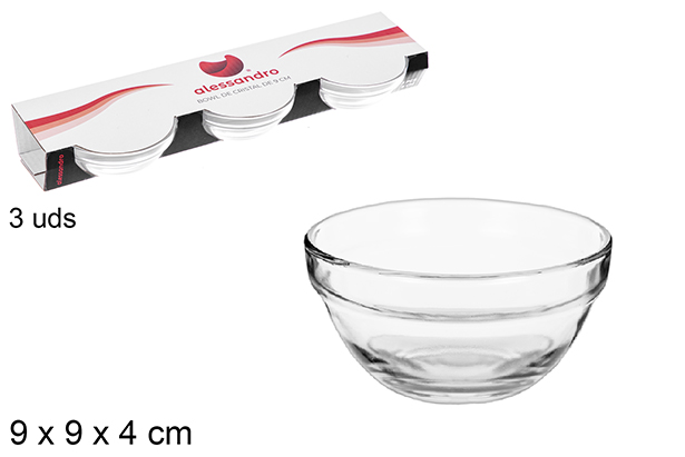 [108009] Pack 3 bols en verre 9 cm