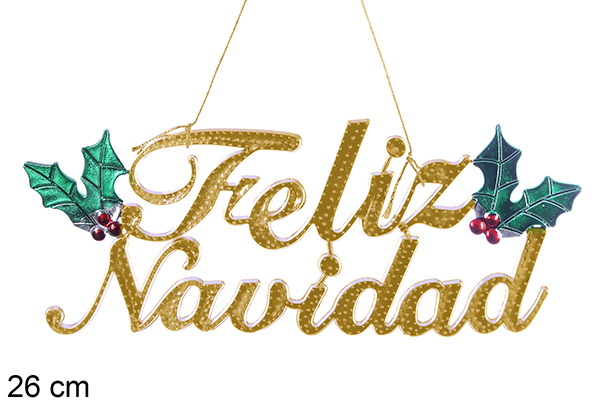 Letrero Feliz Navidad oro 26 cm