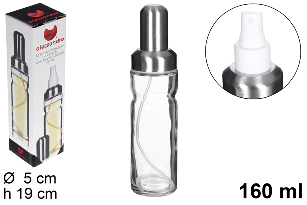 Aceitera/vinajera redonda cristal con pulverizador 160 ml