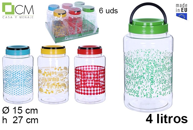 Decorated plastic jar with handle 4 l.