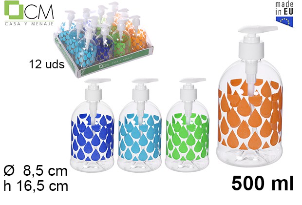 [109247] Flacon avec distributeur de gouttes gouttes décorées 500 ml